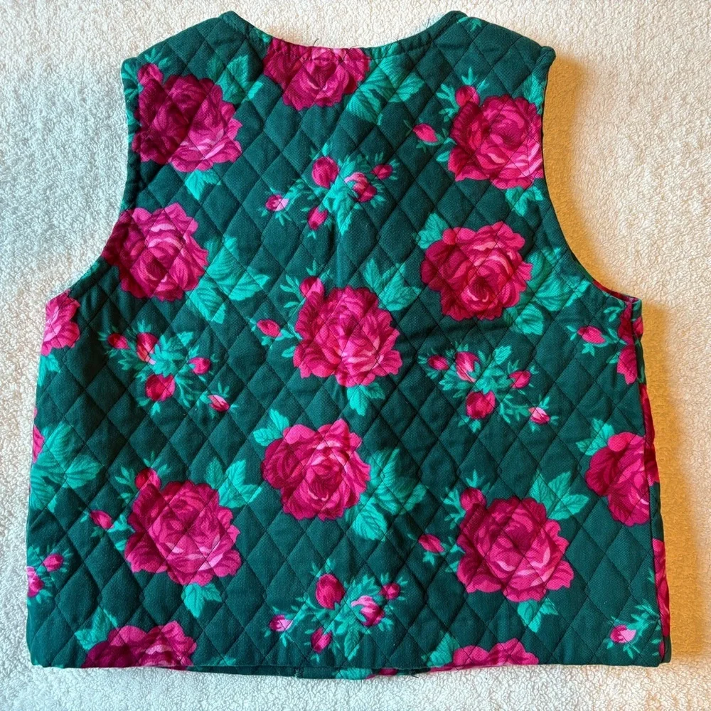 Vintage Hartstrings Floral Quilted Vest. Green and Pink. Girls Sz 8